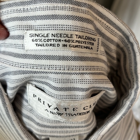 Private Club Button Down Front Gray White Stripe Mens 15.5 32/33 Shirt - Picture 5 of 10